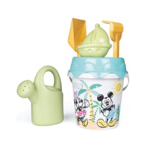 Otroški komplet Mickey Mouse za igranje v peskovniku z vedrom, lopatko, grabljicami in kanglico.