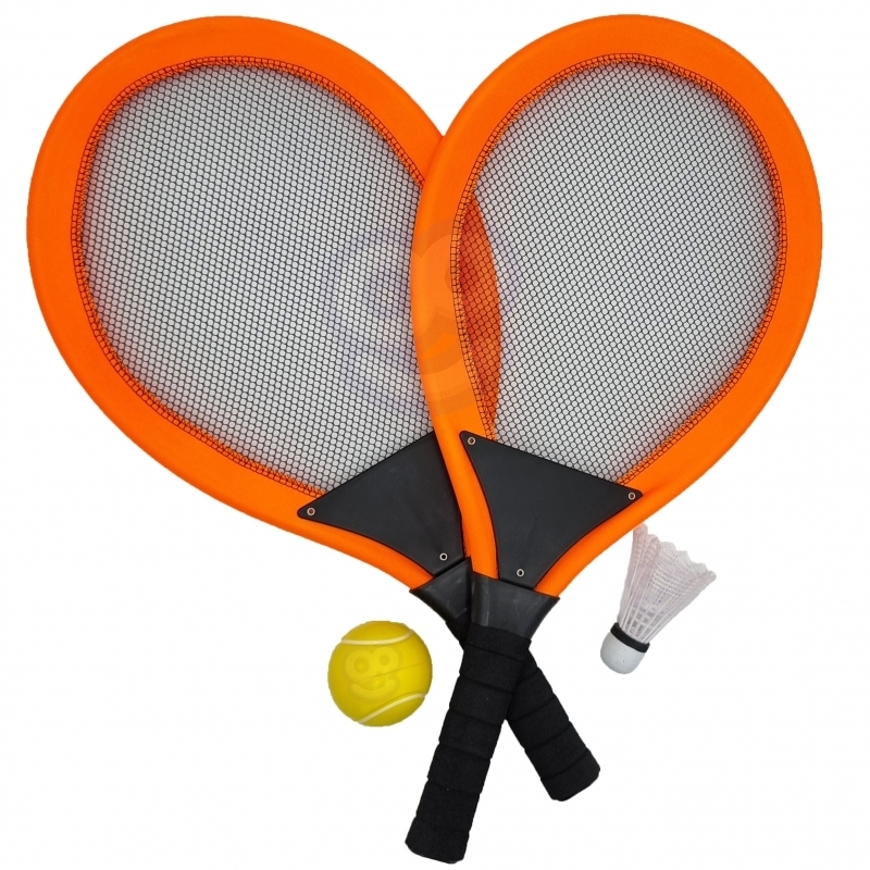 Komplet oranžnih loparjev z mrežo, žogico in badminton perjanico Komplet oranžnih loparjev z mrežo, žogico in badminton perjanico
