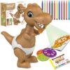 Projektorski dinozaver z barvicami in predlogami za risanje.