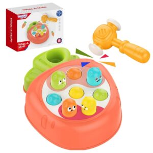 Igra Whac-A-Mole z oranžno igralno ploščo in kladivcem.