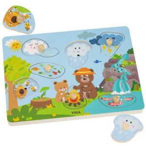 Lesena sestavljanka z živalskimi motivi in vstavljanjem kosov na tablo