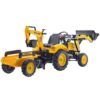 Rumeni traktor z bagrom in nakladalnikom za otroke.