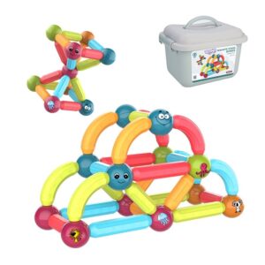 Magnetne gradbene palčke in kroglice z belim zabojčkom.