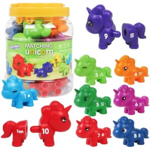 Škatla z barvnimi samorogi za učenje števil in abecede