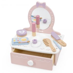 Lesena otroška toaletna mizica s pripomočki za ličenje