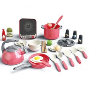 Komplet kuhinjskih pripomočkov in posod v rožnati barvi