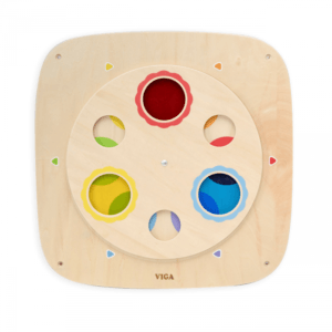 Lesena vrtljiva otroška igrača z barvami