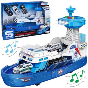 Igrača policijski čoln z lučkami in avtomobili